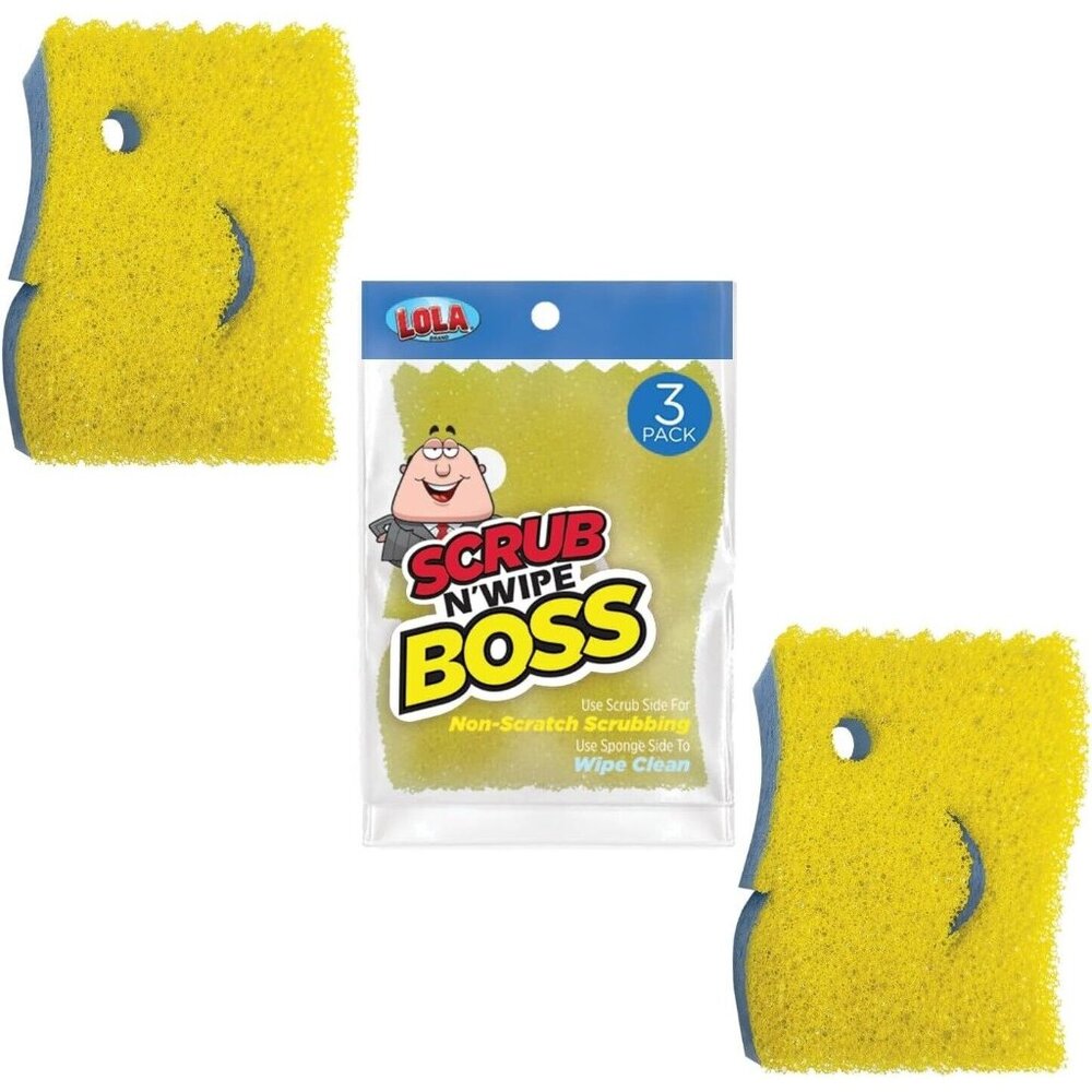 Lola Products Scrub N’ Wipe Boss, Non-Scratch Scrubbing, 2-Sided Sponge